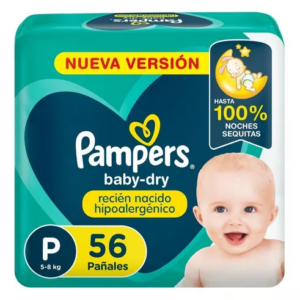 PAÑAL PAMPERS BABY DRY TALLE P x 56u.