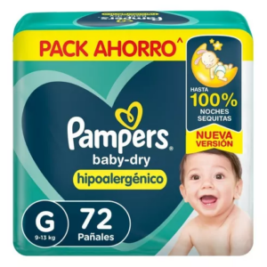 PAÑAL PAMPERS BABY DRY TALLE G x 72u.