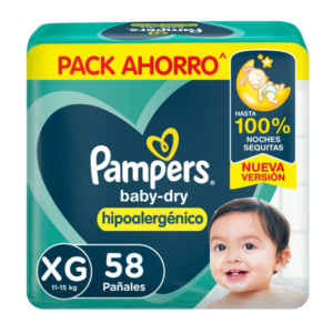 PAÑAL PAMPERS BABY DRY TALLE XG x 58u.